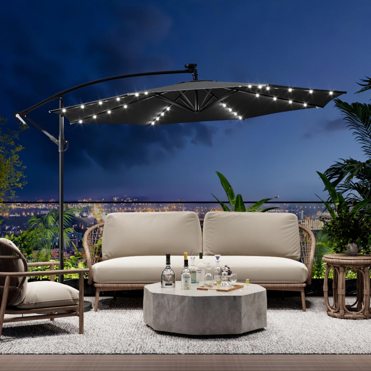32 LED Lights Parasol with Crank - Dark Grey