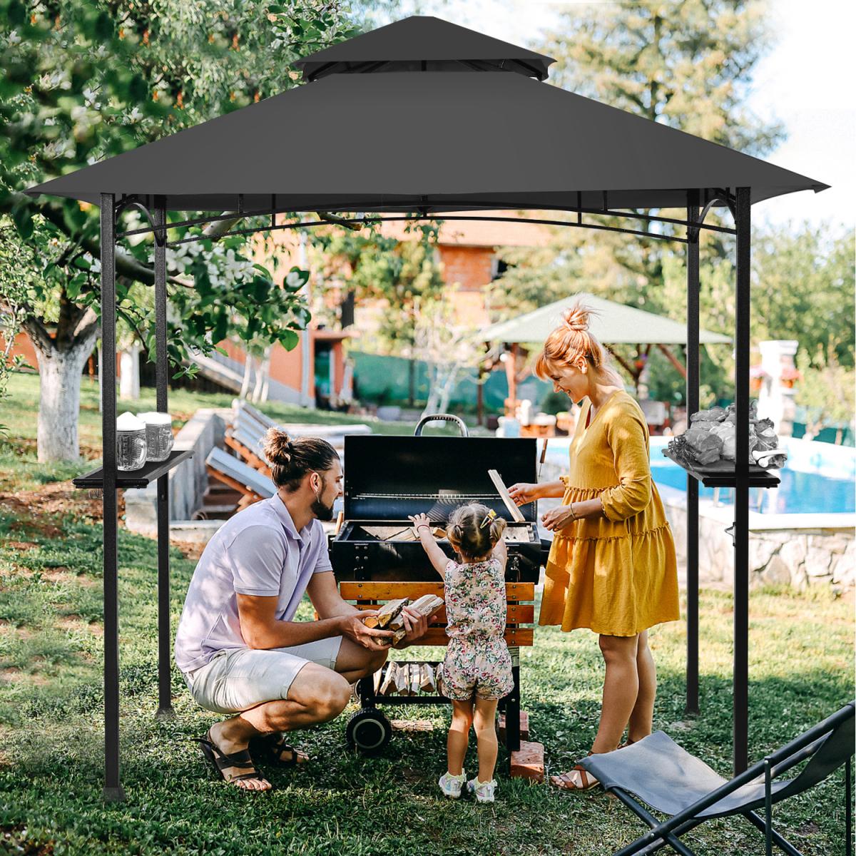 Costway 245 x 150 cm Patio Barbecue Shelter Grill Gazebo - Grey – image 2
