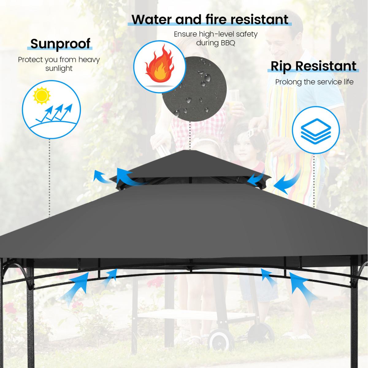 Costway 245 x 150 cm Patio Barbecue Shelter Grill Gazebo - Grey – image 3