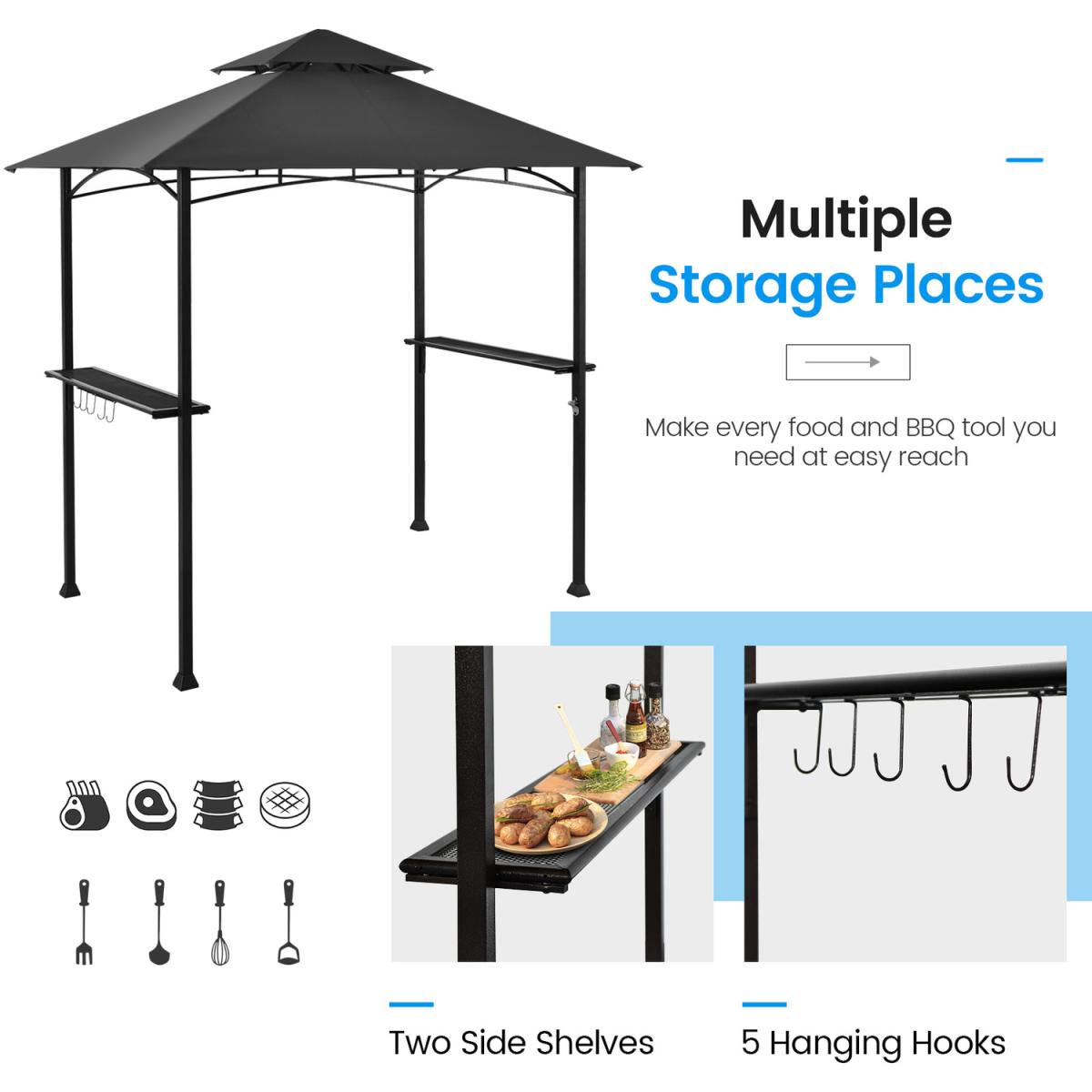 Costway 245 x 150 cm Patio Barbecue Shelter Grill Gazebo - Grey – image 4
