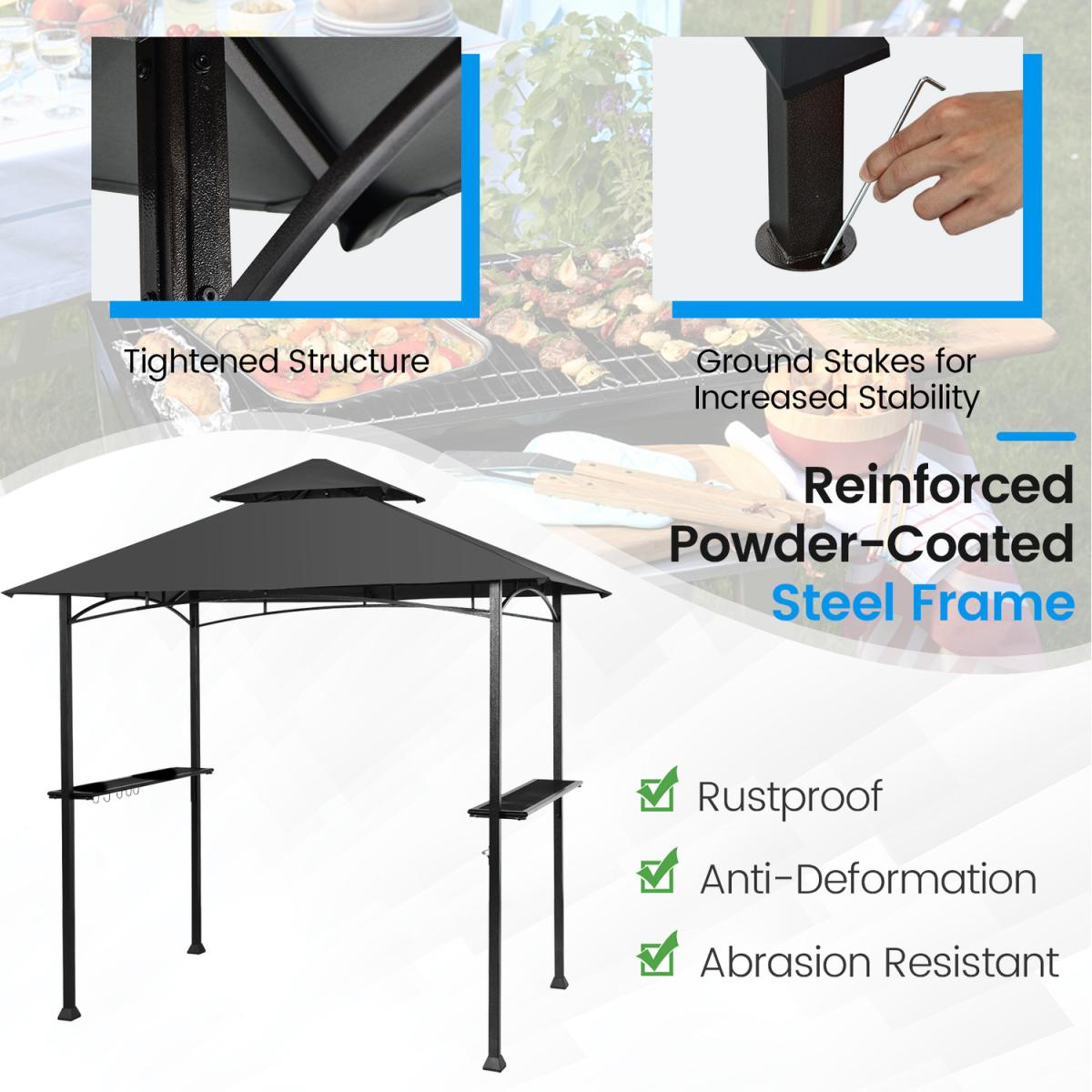 Costway 245 x 150 cm Patio Barbecue Shelter Grill Gazebo - Grey – image 5