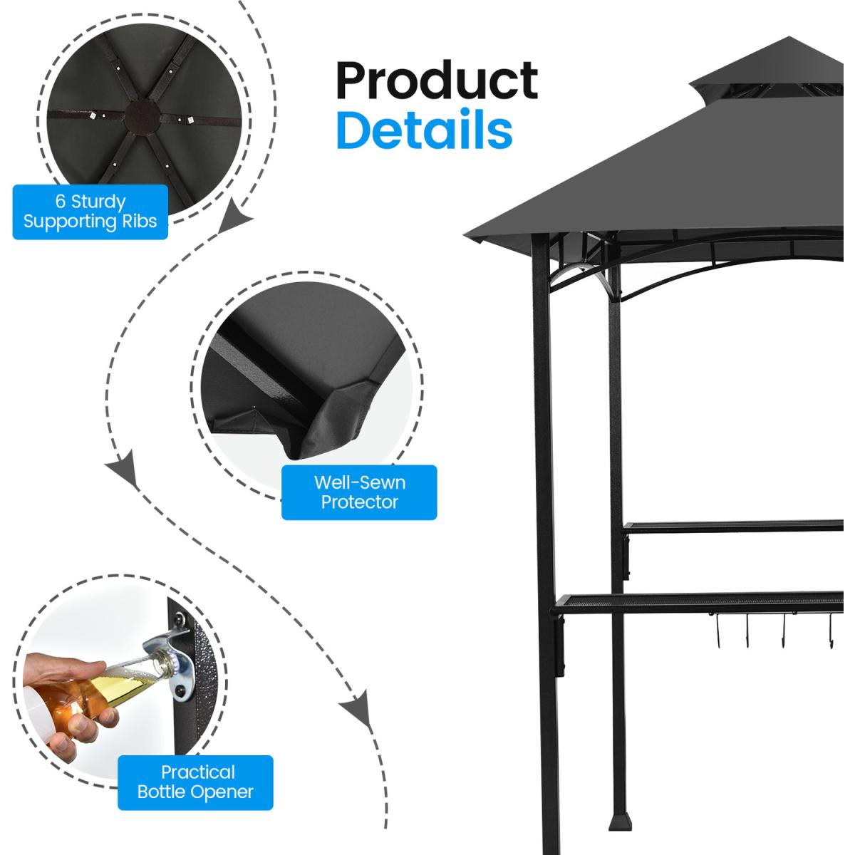 Costway 245 x 150 cm Patio Barbecue Shelter Grill Gazebo - Grey – image 7