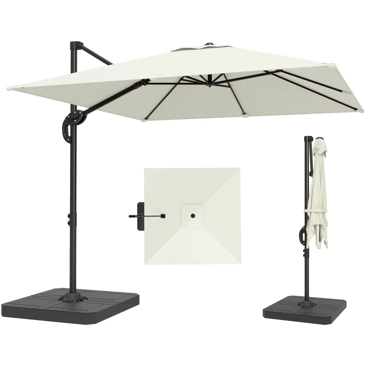 Outsunny 2.4 x 2.4 m Cantilever Parasol w Umbrella Weights - Cream White – image 2