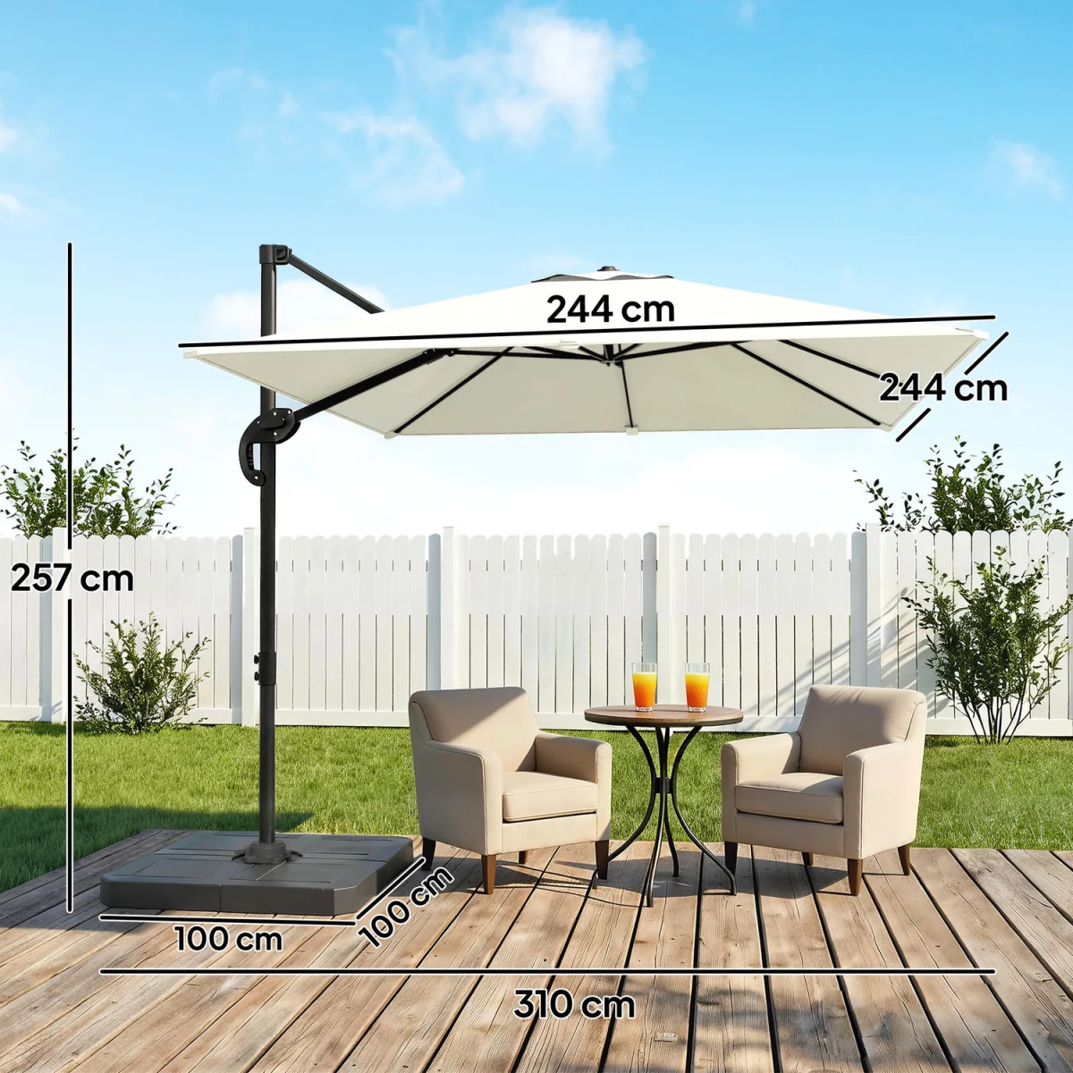 Outsunny 2.4 x 2.4 m Cantilever Parasol w Umbrella Weights - Cream White – image 3