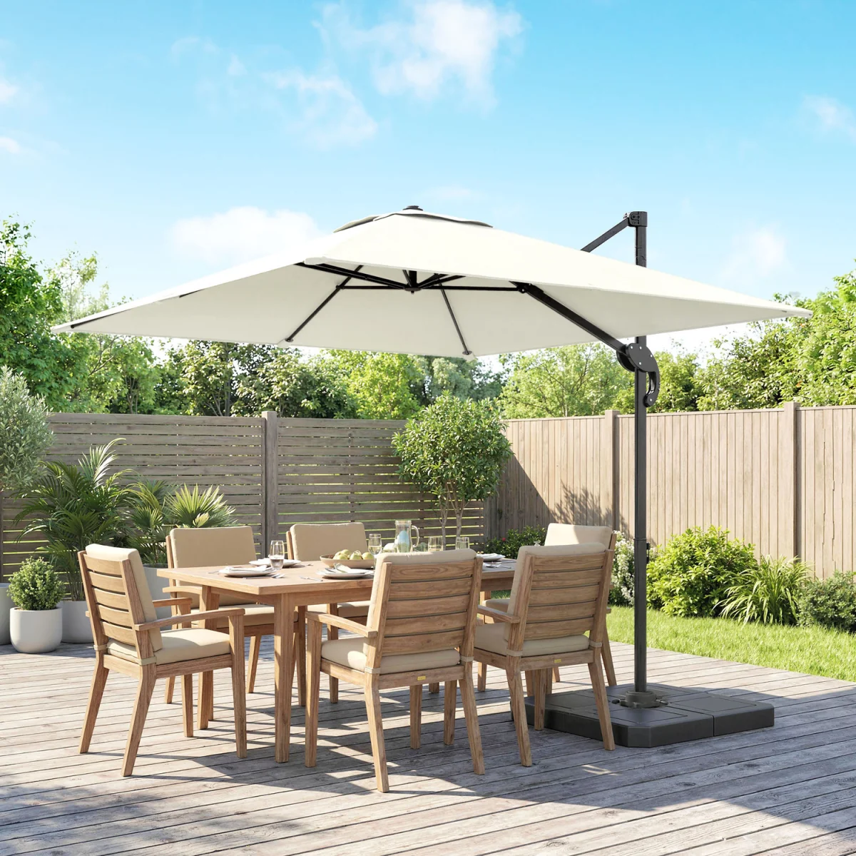 Outsunny 2.4 x 2.4 m Cantilever Parasol w Umbrella Weights - Cream White – image 6