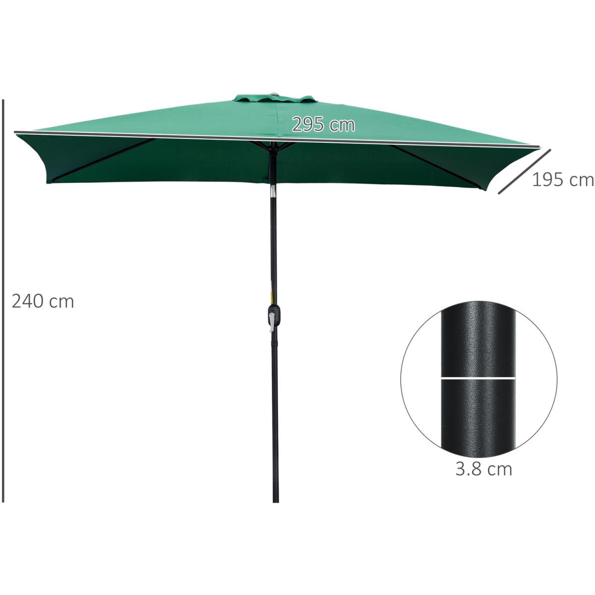 3x2m Patio Umbrella Canopy With Tilt Crank - Green – image 4