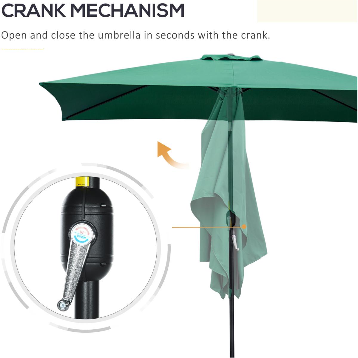 3x2m Patio Umbrella Canopy With Tilt Crank - Green – image 5