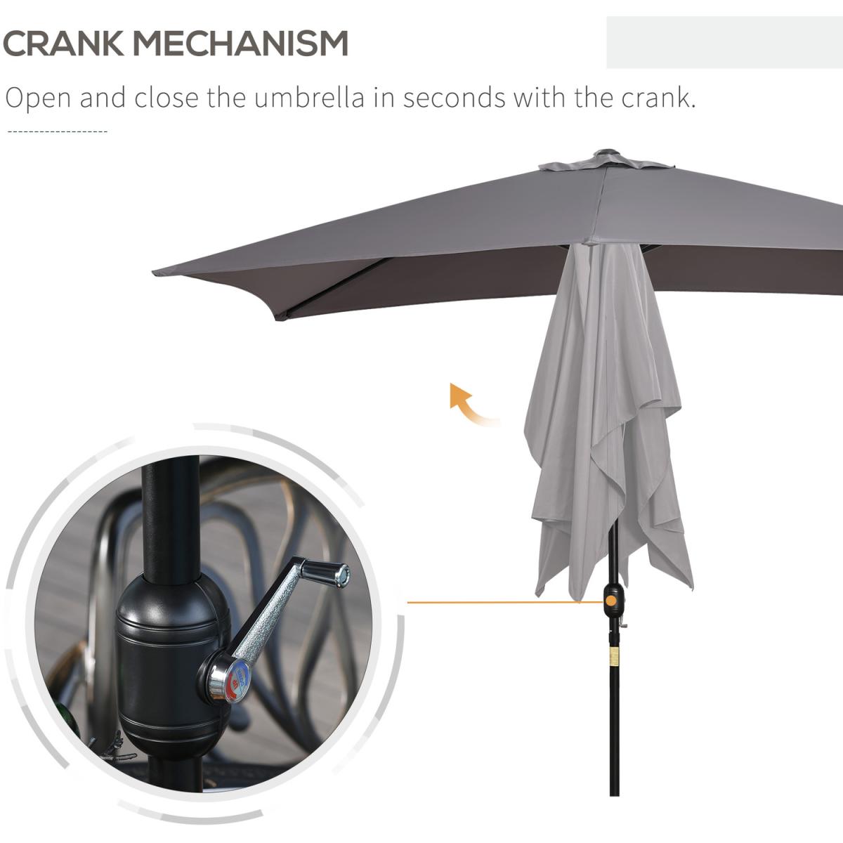 3x2m Patio Umbrella Canopy With Tilt Crank - Green – image 42
