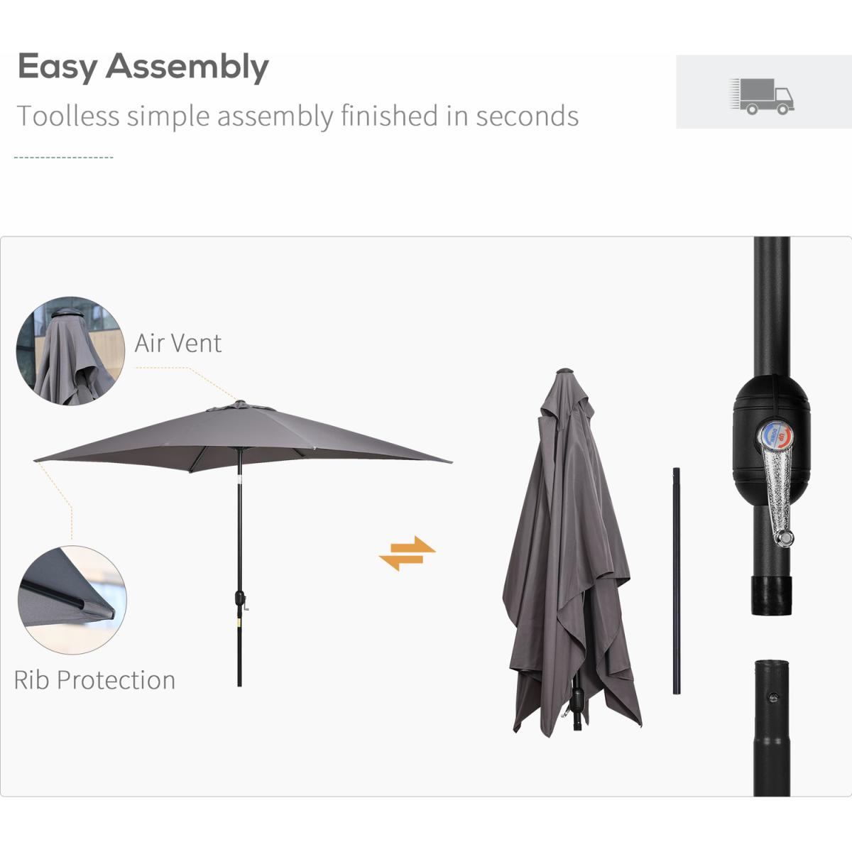 3x2m Patio Umbrella Canopy With Tilt Crank - Green – image 45