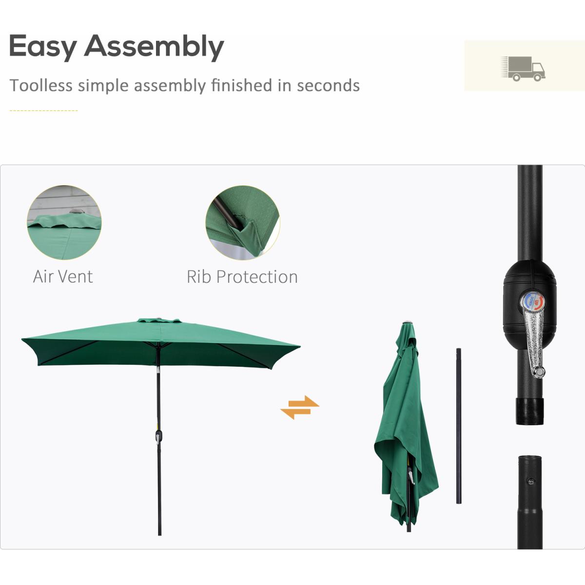 3x2m Patio Umbrella Canopy With Tilt Crank - Green – image 6
