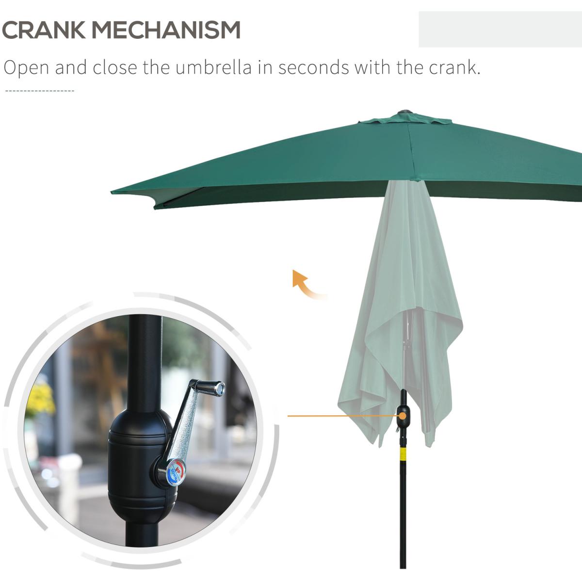3x2m Patio Umbrella Canopy With Tilt Crank - Green – image 52