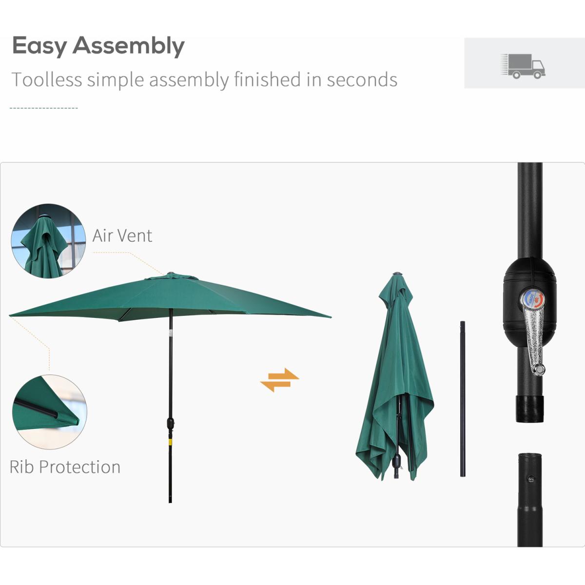 3x2m Patio Umbrella Canopy With Tilt Crank - Green – image 55