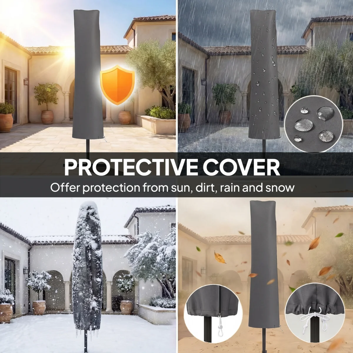 Outsunny 3 m Cantilever Parasol, Offset Umbrella with Cover and Wind Ropes - Khaki – image 2