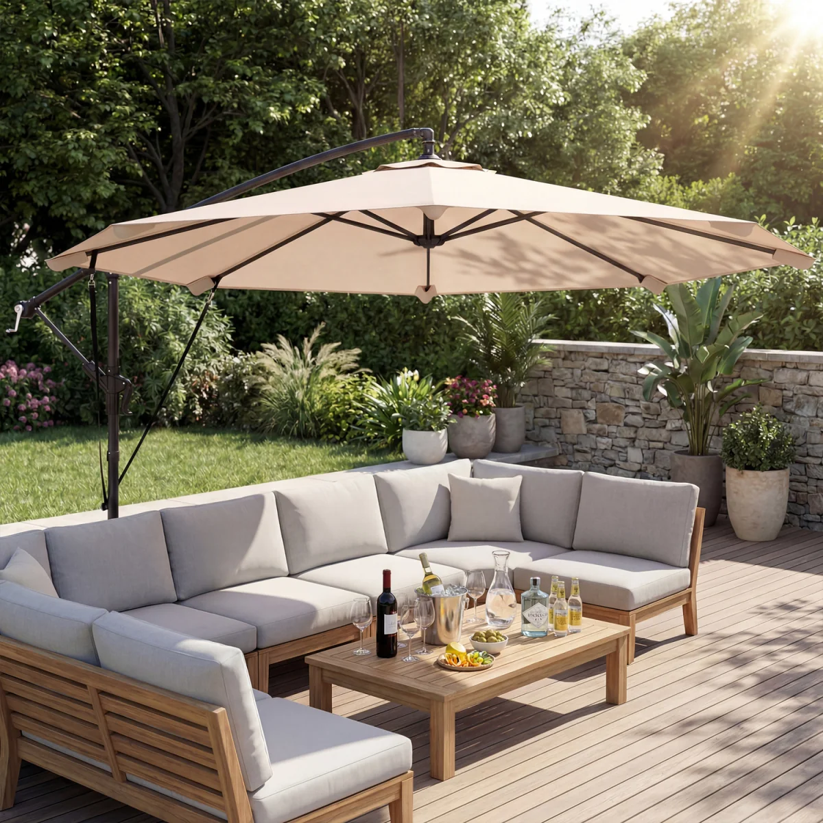 Outsunny 3 m Cantilever Parasol, Offset Umbrella with Cover and Wind Ropes - Khaki – image 11