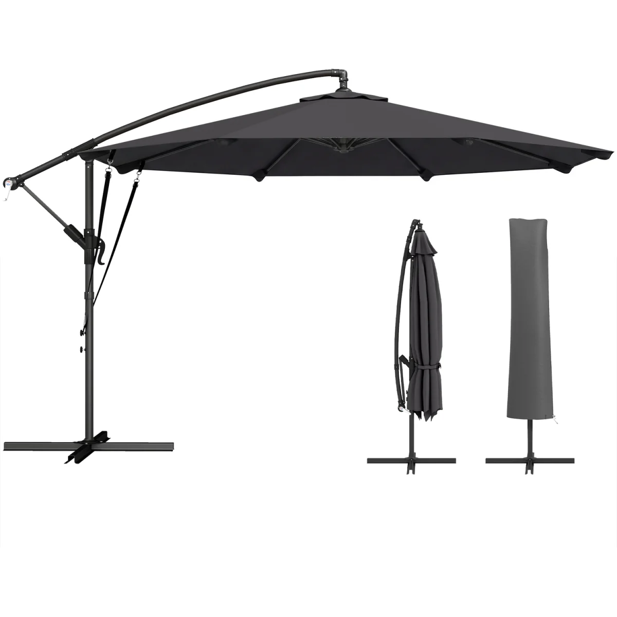 Outsunny 3 m Cantilever Parasol, Offset Umbrella with Cover and Wind Ropes - Khaki – image 3