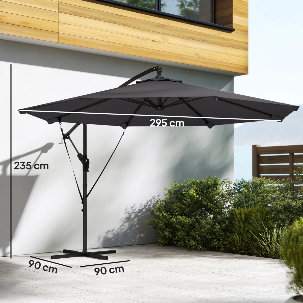 Outsunny 3 m Cantilever Parasol, Offset Umbrella with Cover and Wind Ropes - Khaki – image 4