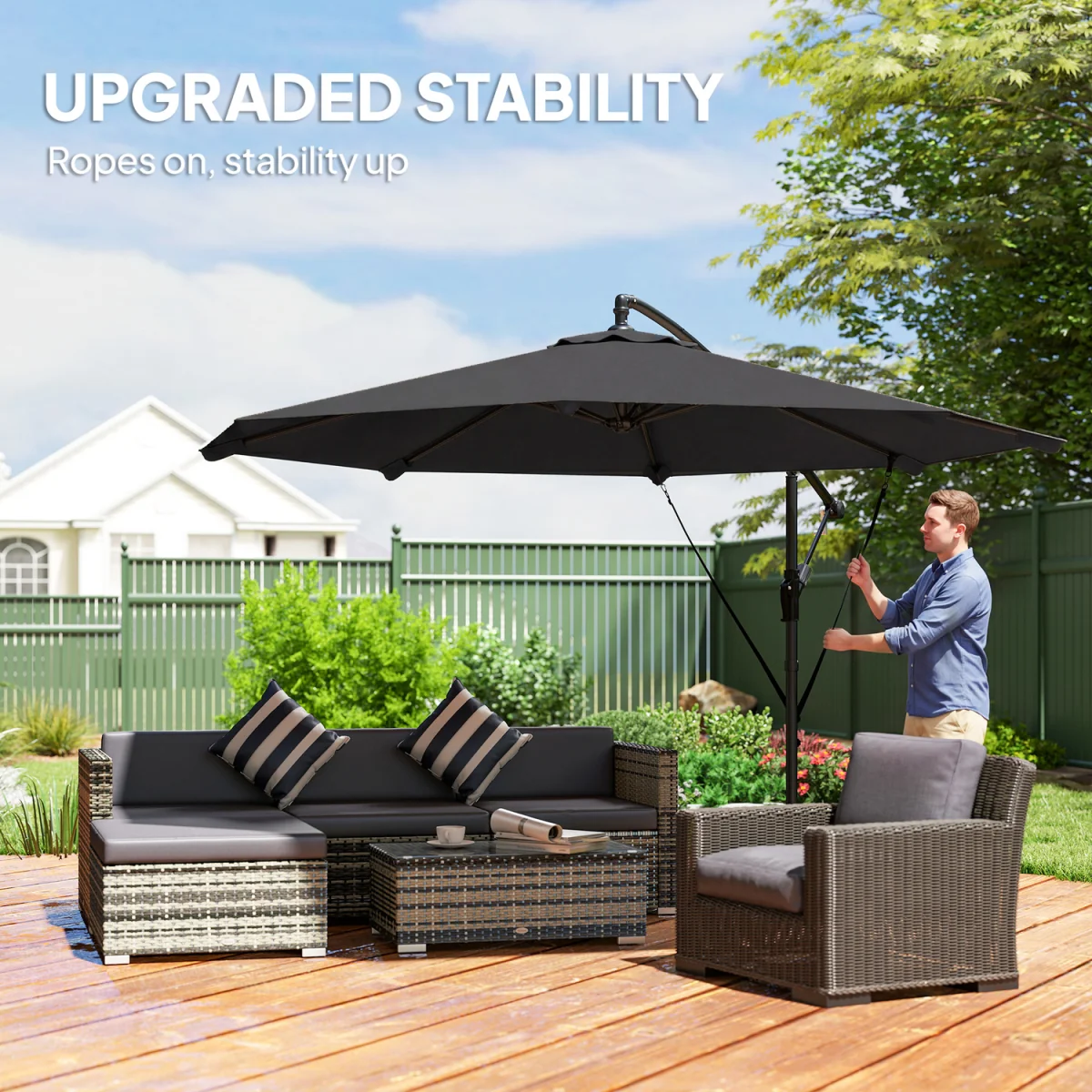 Outsunny 3 m Cantilever Parasol, Offset Umbrella with Cover and Wind Ropes - Khaki – image 5