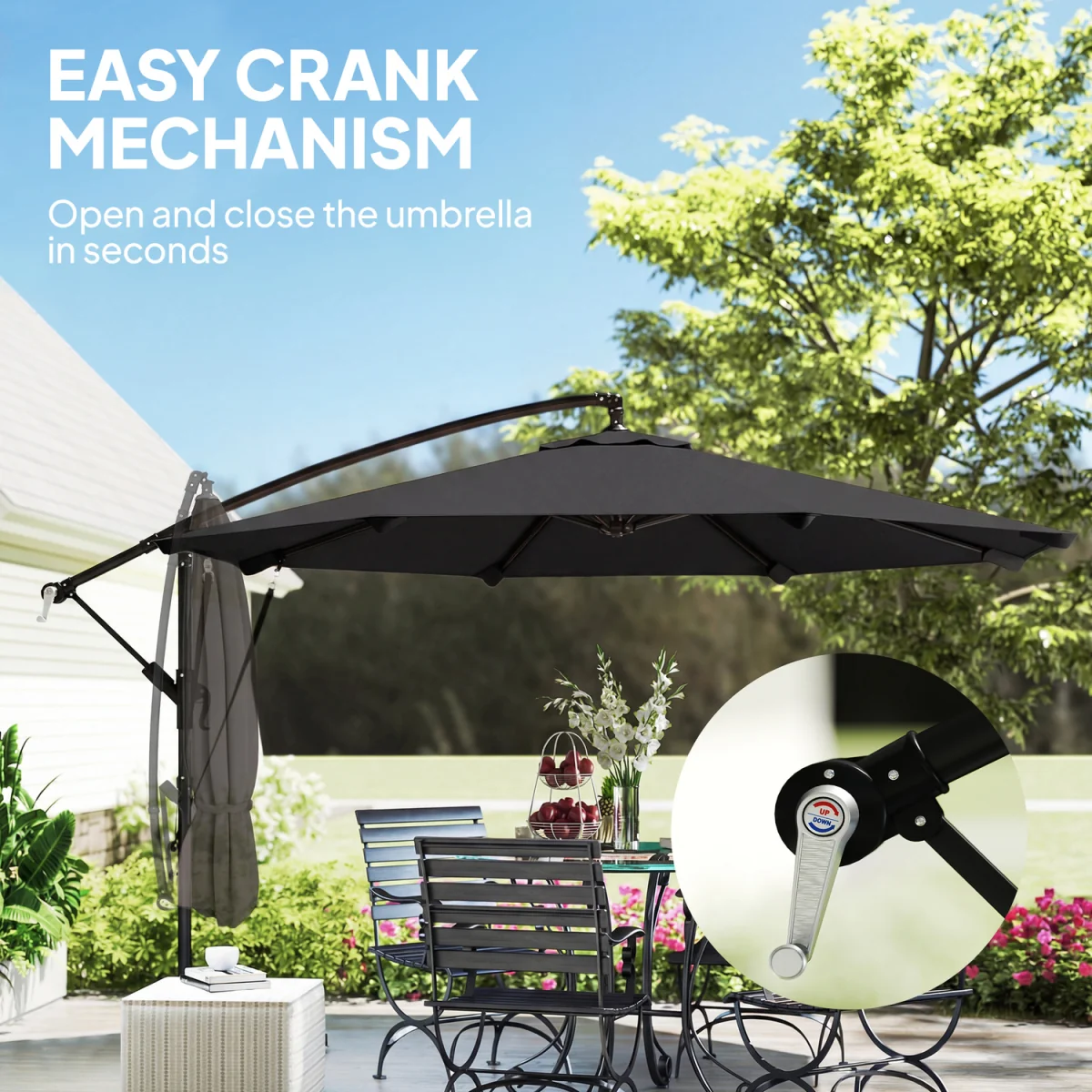 Outsunny 3 m Cantilever Parasol, Offset Umbrella with Cover and Wind Ropes - Khaki – image 7