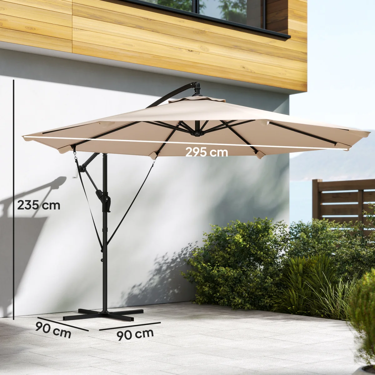 Outsunny 3 m Cantilever Parasol, Offset Umbrella with Cover and Wind Ropes - Khaki – image 9
