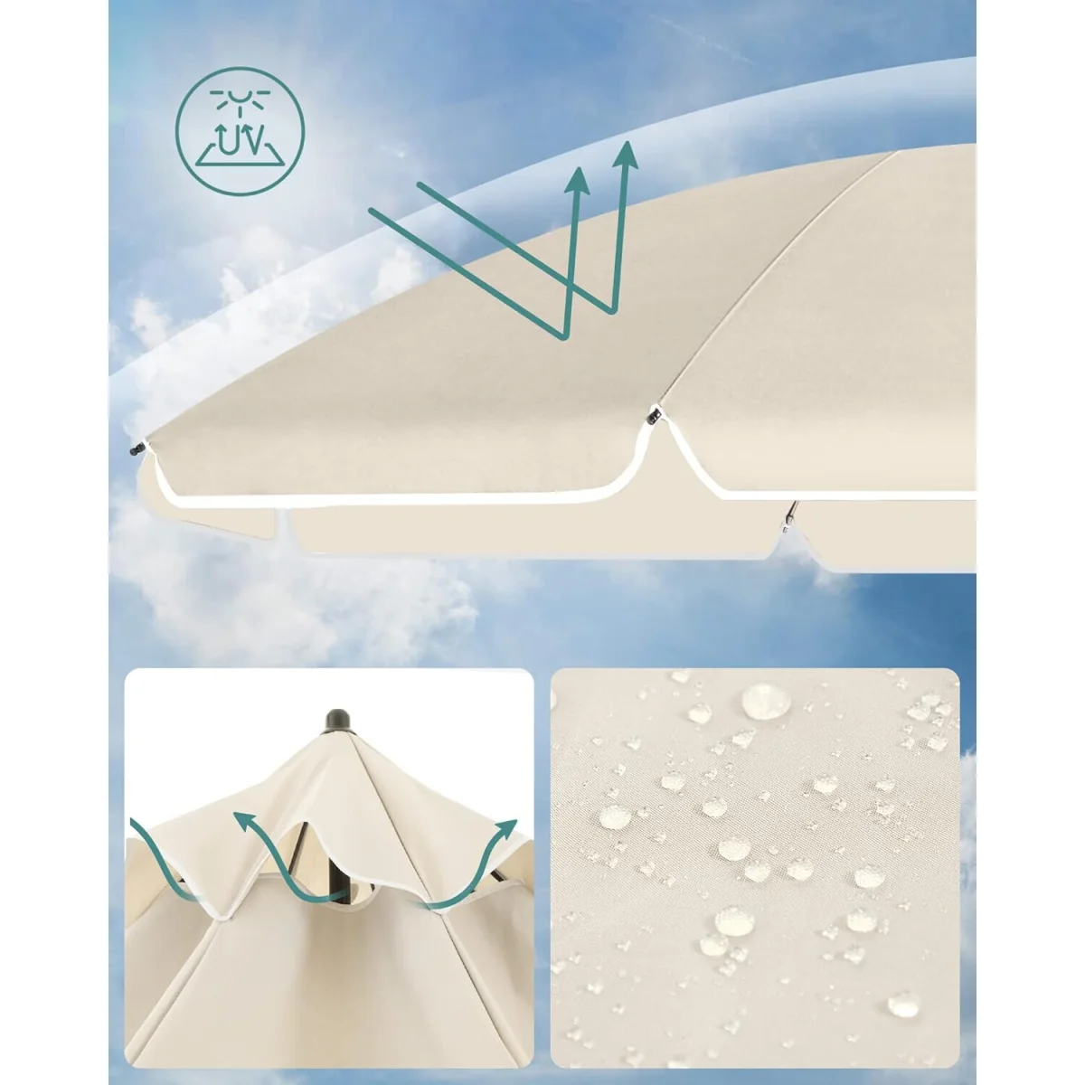 Beige Tilting Sunshade Parasol Umbrella with Carry Bag [Base Not Included] - Beige – image 5