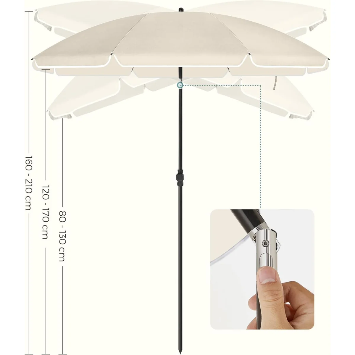 Beige Tilting Sunshade Parasol Umbrella with Carry Bag [Base Not Included] - Beige – image 6