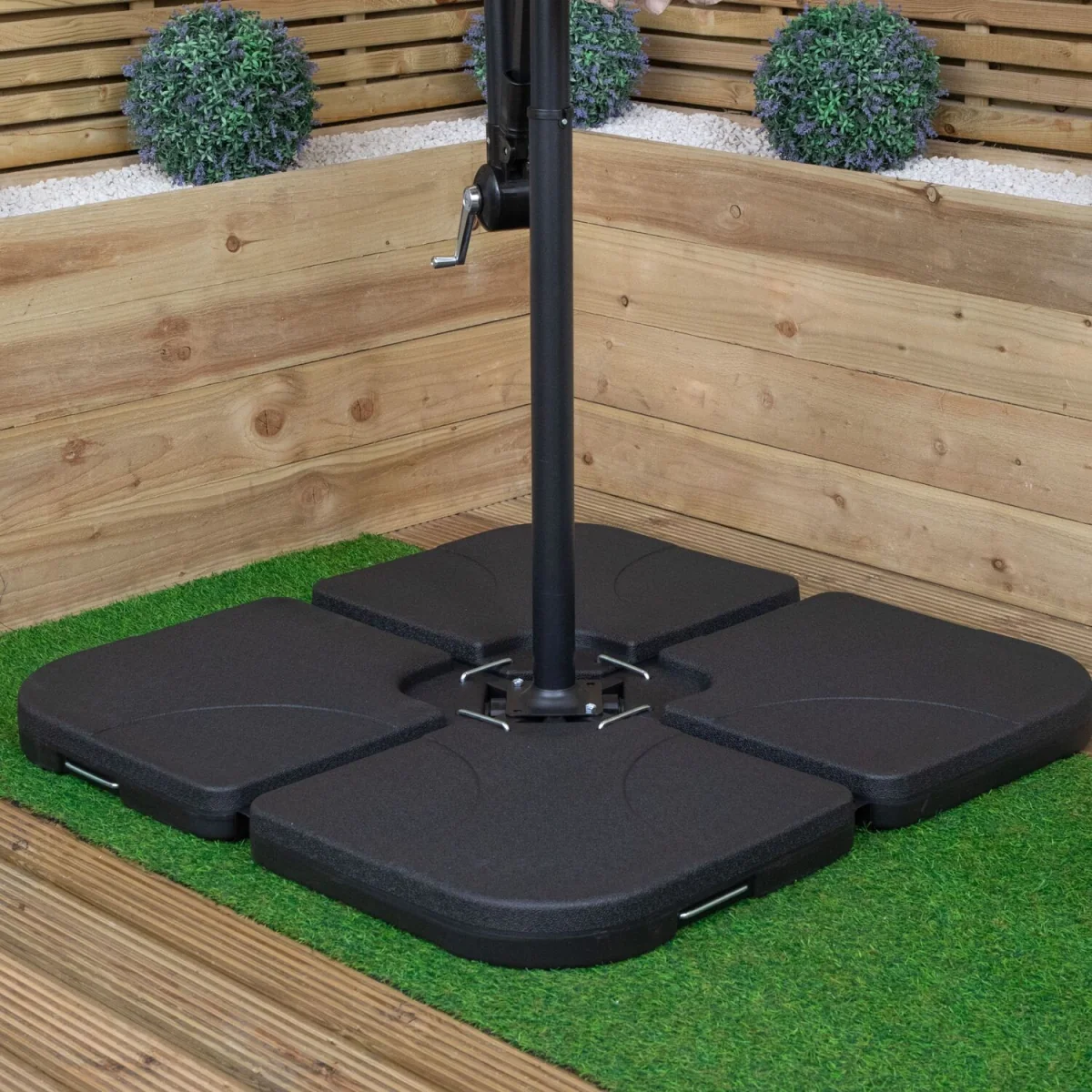 3m Solar Powered Lit Banana Cantilever Garden Parasol with LEDs & Base Weights Included in Beige - Beige – image 2