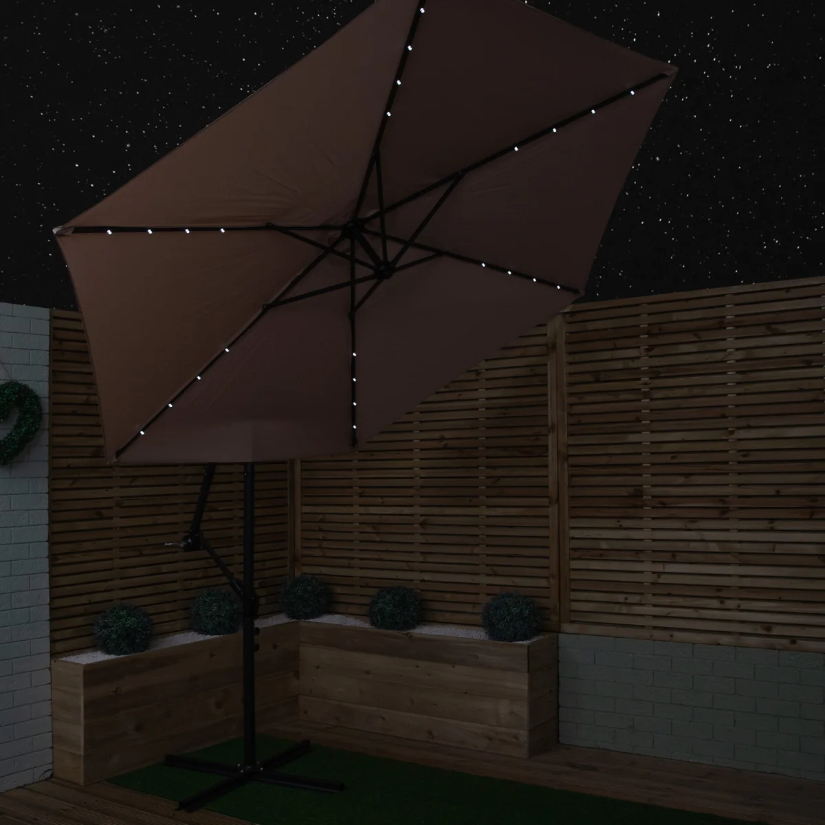 3m Solar Powered Lit Banana Cantilever Garden Parasol with LEDs & Base Weights Included in Beige - Beige – image 9