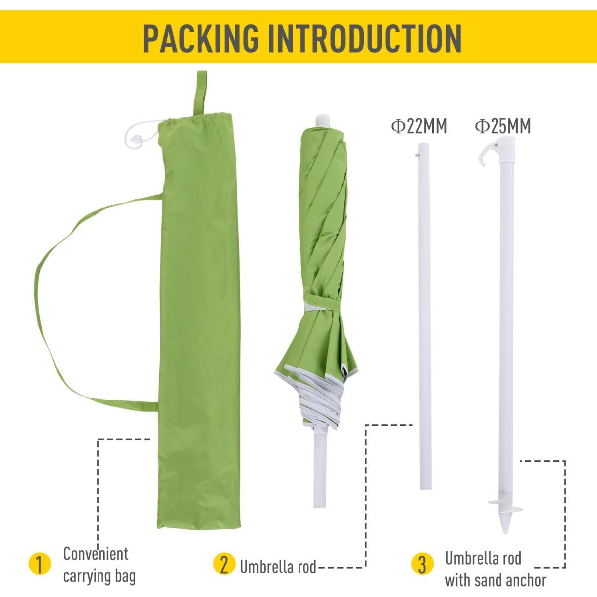 2m Beach Umbrella With Reflective Heat Lining - Green – image 3