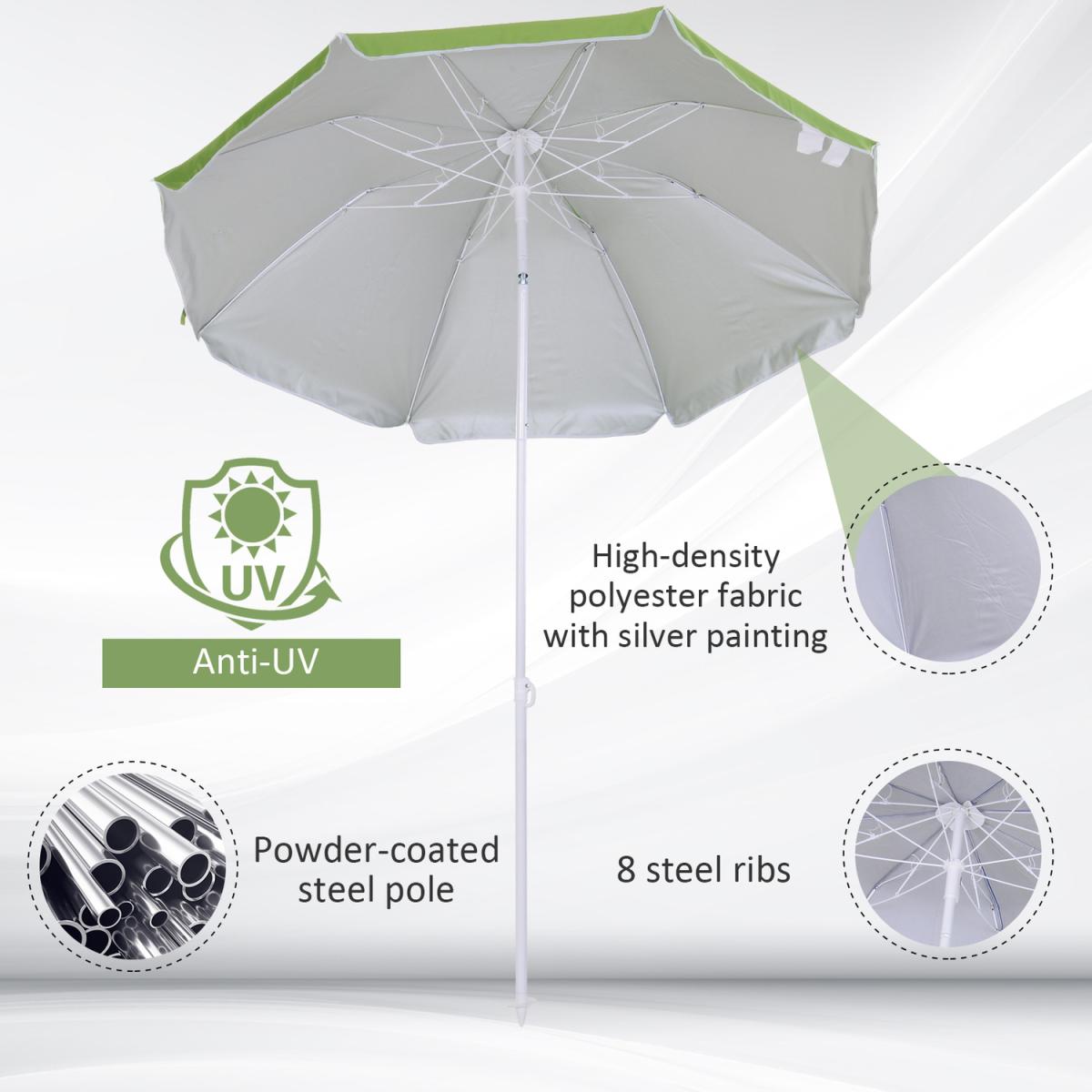 2m Beach Umbrella With Reflective Heat Lining - Green – image 5
