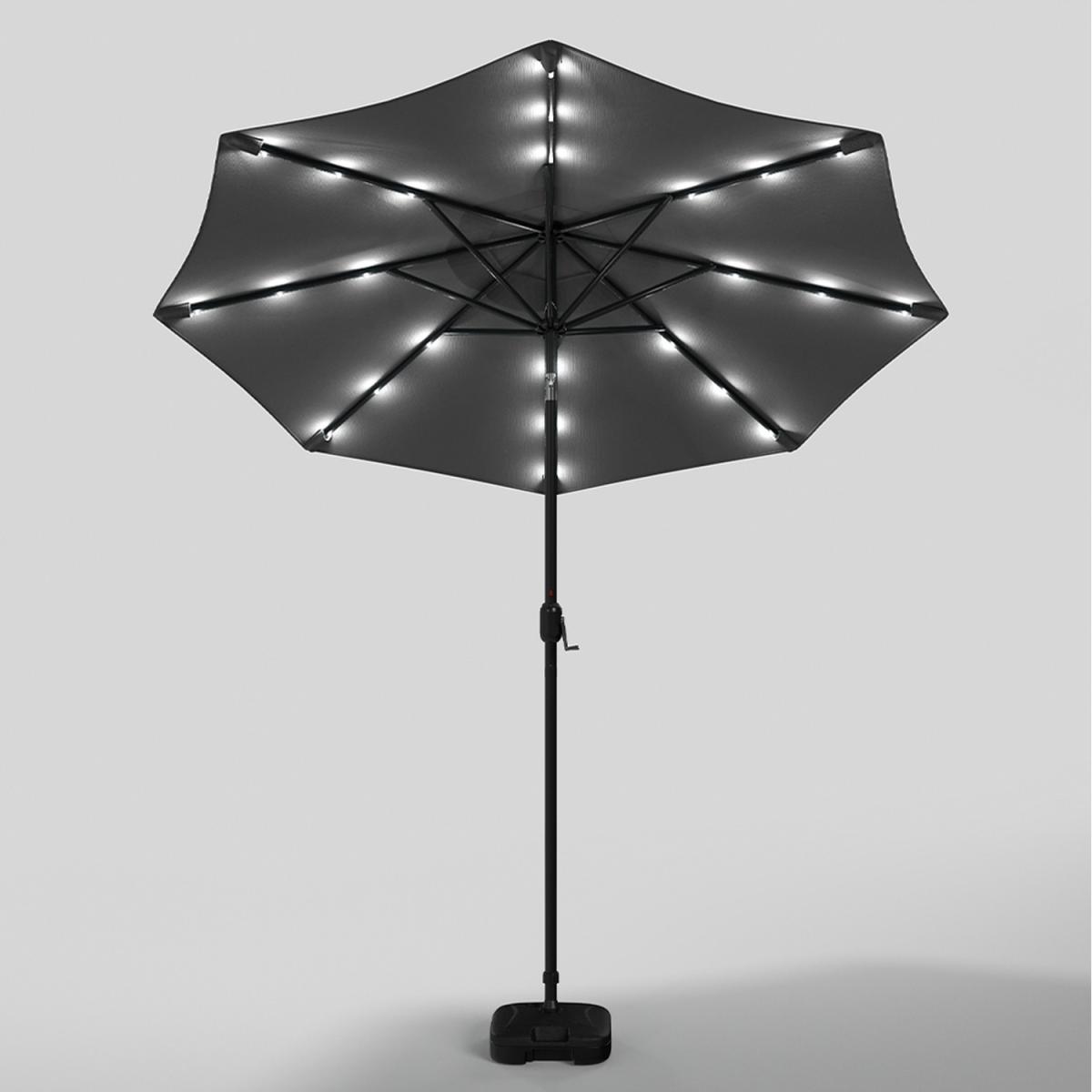 HomeScape Garden LED Solar Lighted Parasol with Fillable Base - Dark Grey