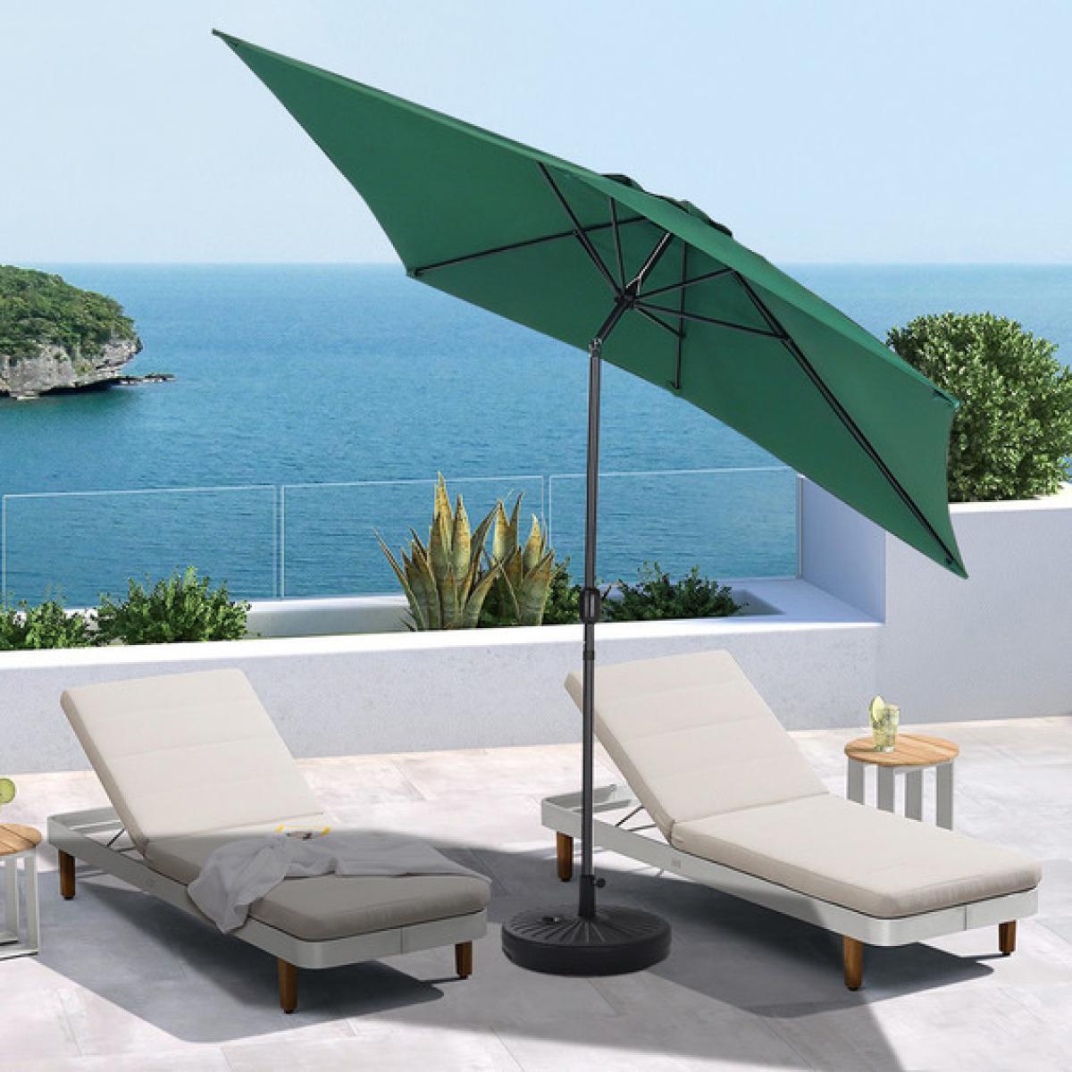3M Rectangular Traditional Parasol With Round Umbrella Stand - Dark Green