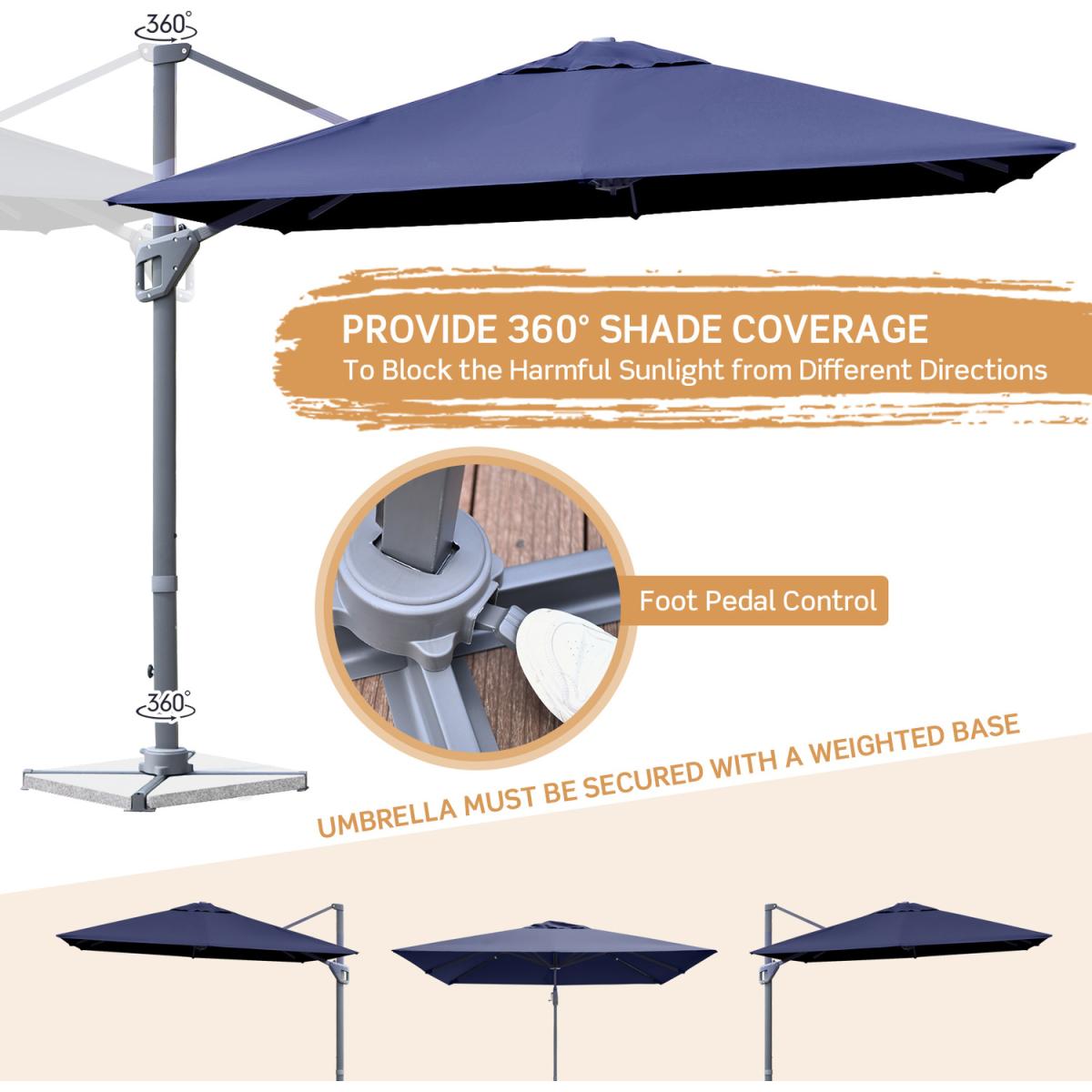 10FT Patio Cantilever Umbrella - Navy – image 5