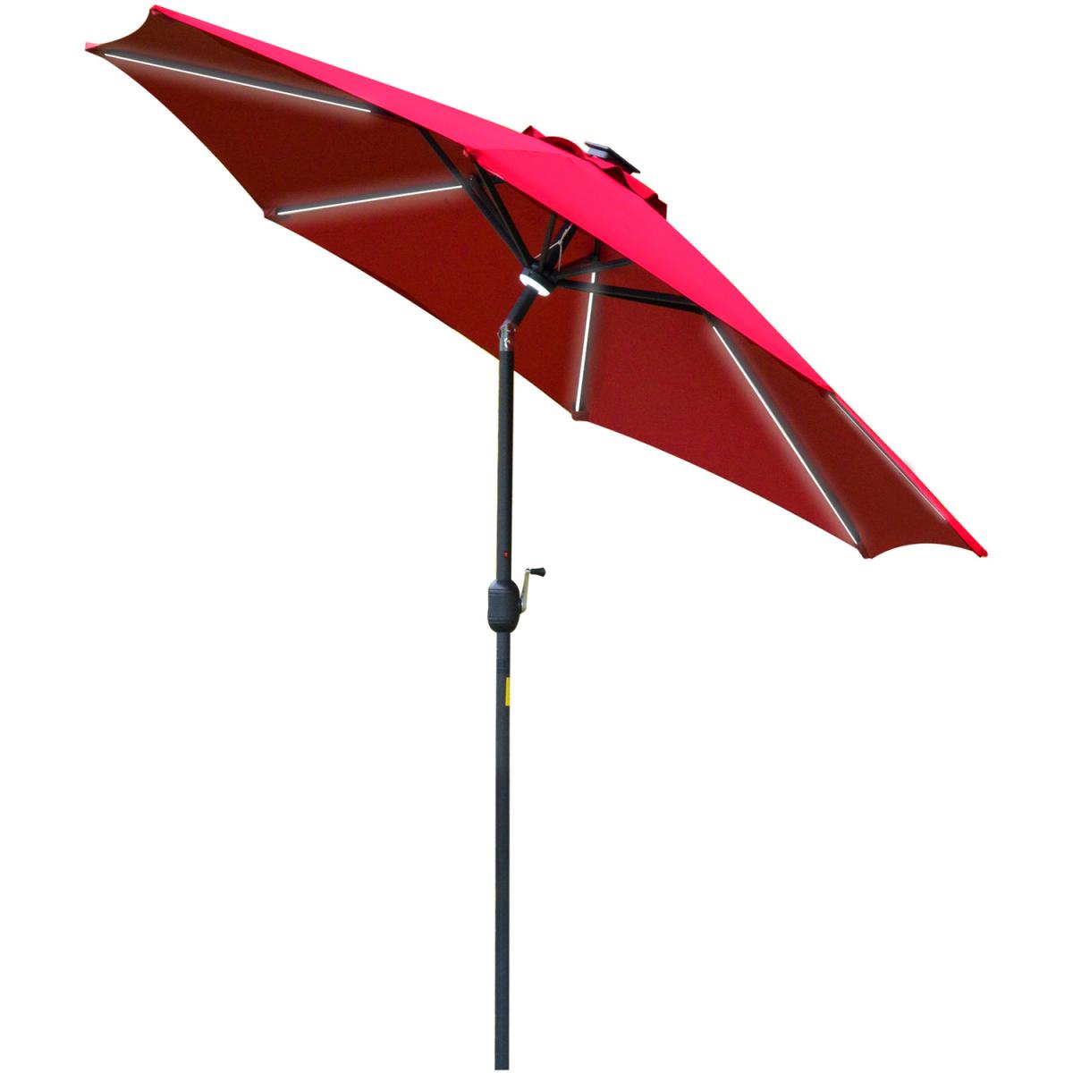 2.7m Garden Parasol Sun Umbrella with LED Solar Light - Red – image 6