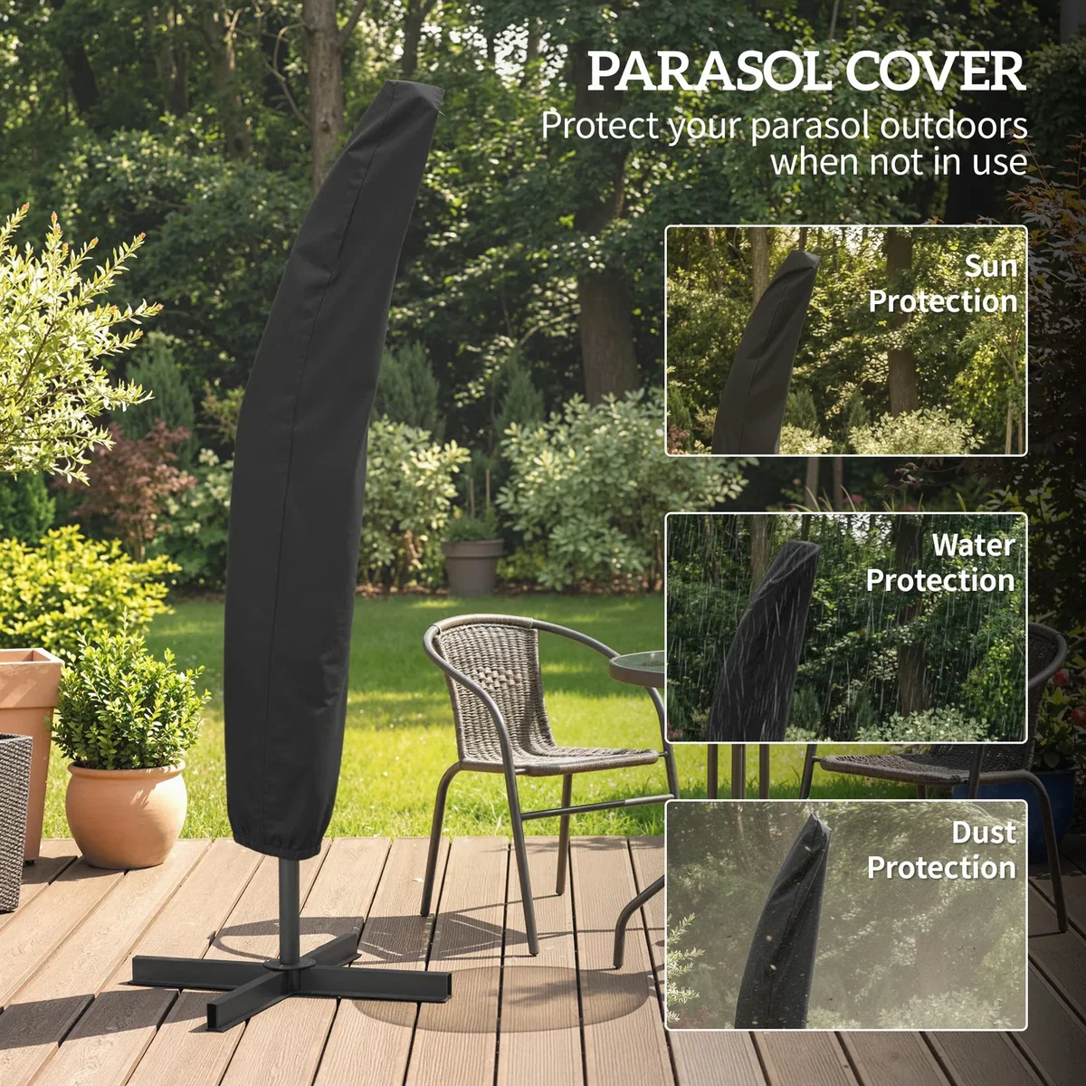 Outsunny 3(m) Banana Parasol Cantilever Umbrella Garden w/ Base Weights - Sand brown – image 2