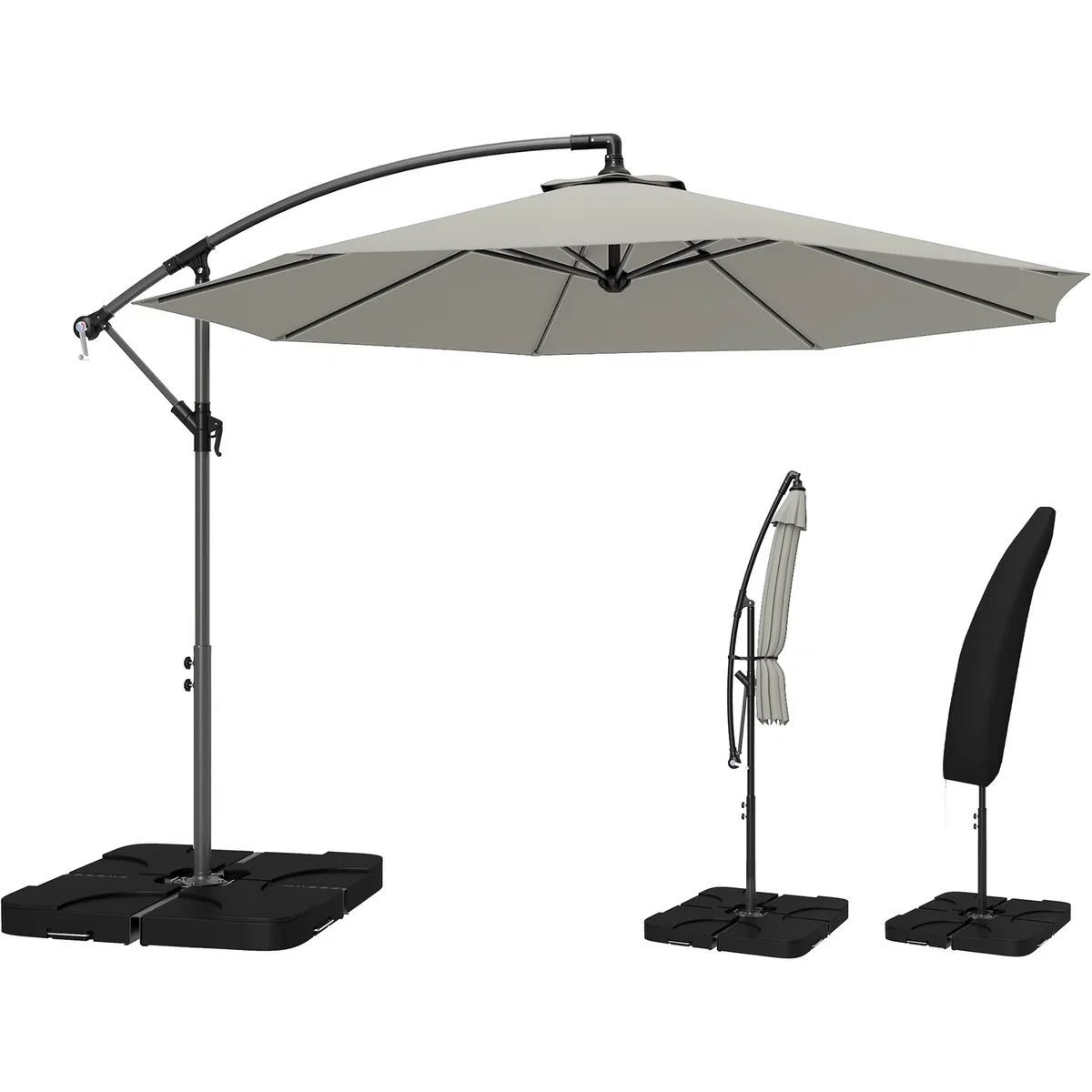 Outsunny 3(m) Banana Parasol Cantilever Umbrella Garden w/ Base Weights - Sand brown – image 11