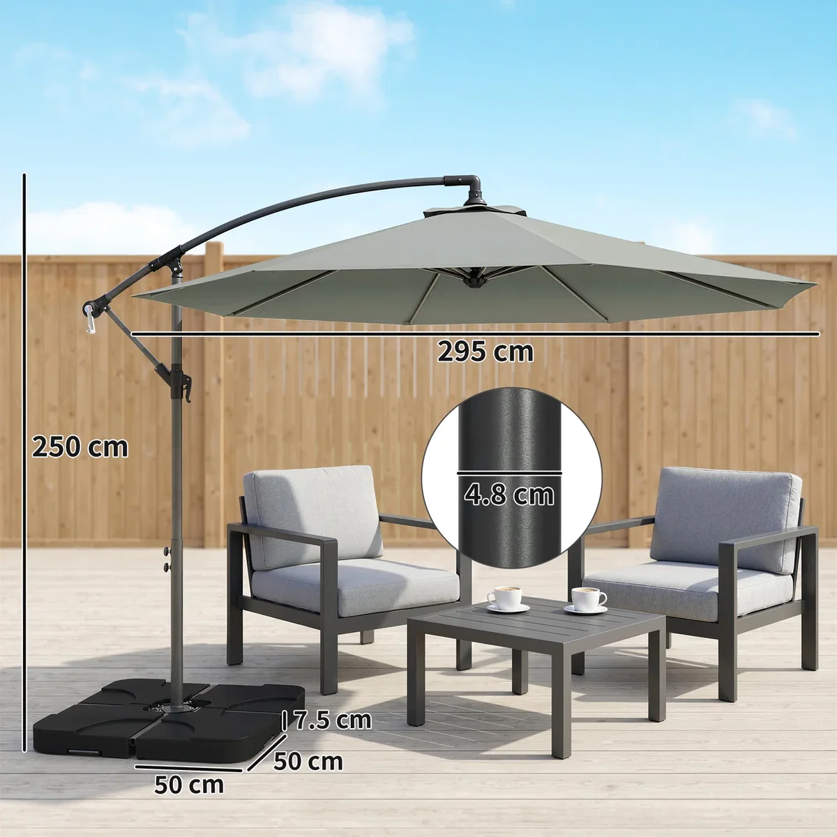 Outsunny 3(m) Banana Parasol Cantilever Umbrella Garden w/ Base Weights - Sand brown – image 12