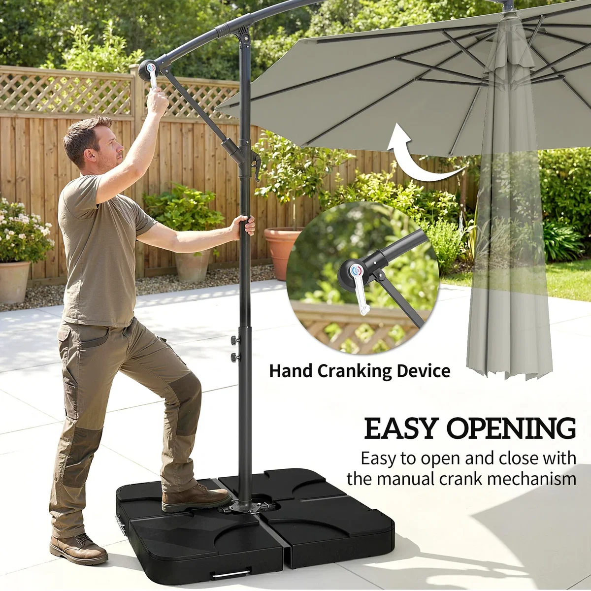 Outsunny 3(m) Banana Parasol Cantilever Umbrella Garden w/ Base Weights - Sand brown – image 13