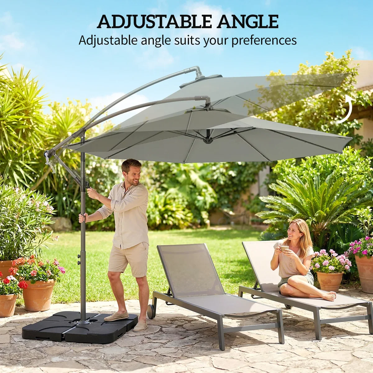 Outsunny 3(m) Banana Parasol Cantilever Umbrella Garden w/ Base Weights - Sand brown – image 14