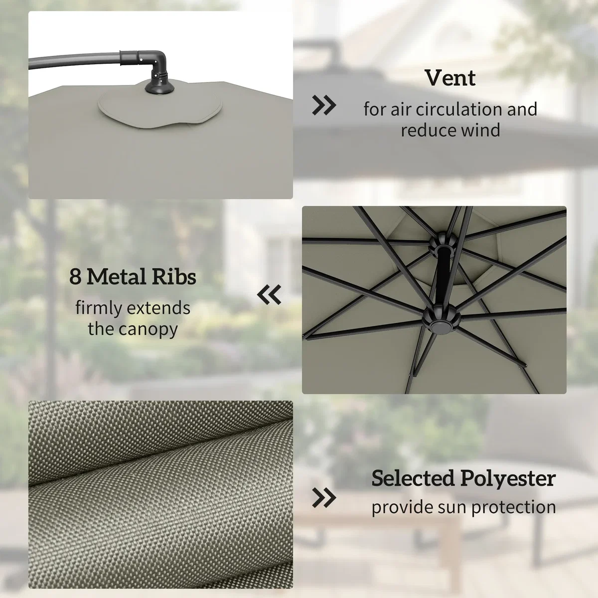 Outsunny 3(m) Banana Parasol Cantilever Umbrella Garden w/ Base Weights - Sand brown – image 15