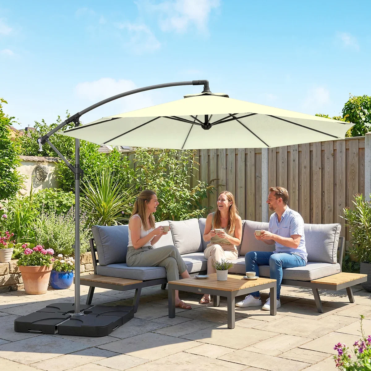Outsunny 3(m) Banana Parasol Cantilever Umbrella Garden w/ Base Weights - Sand brown – image 17