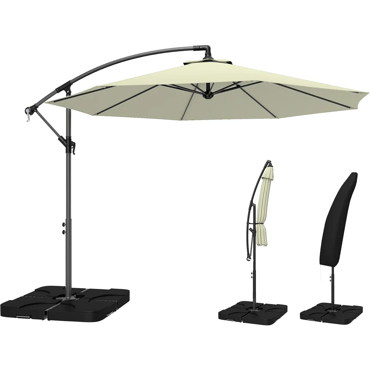 Outsunny 3(m) Banana Parasol Cantilever Umbrella Garden w/ Base Weights - Sand brown – image 18