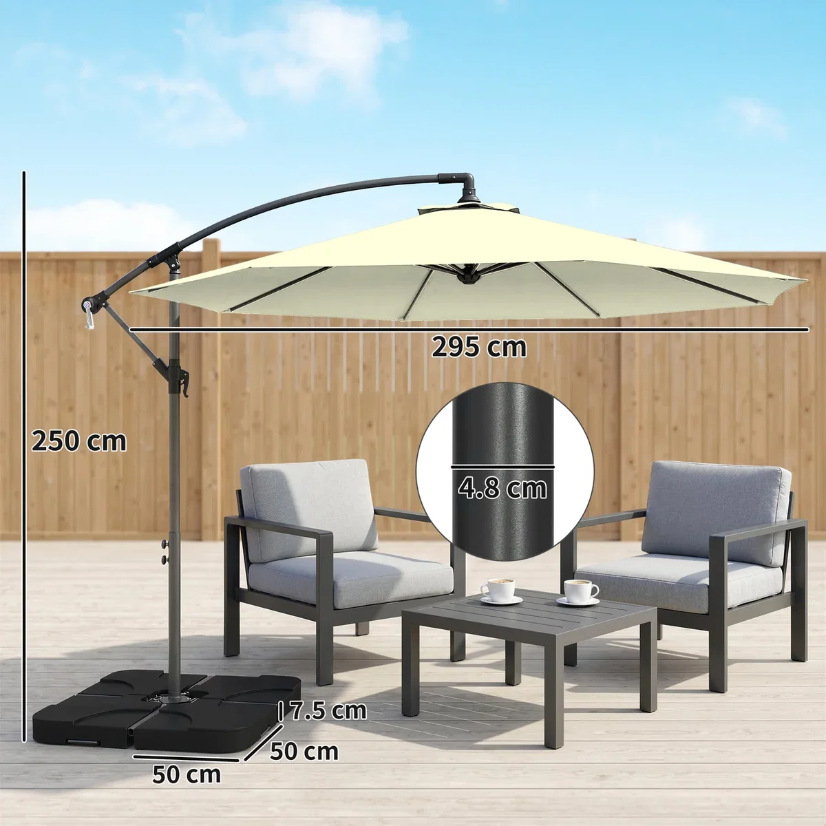Outsunny 3(m) Banana Parasol Cantilever Umbrella Garden w/ Base Weights - Sand brown – image 19