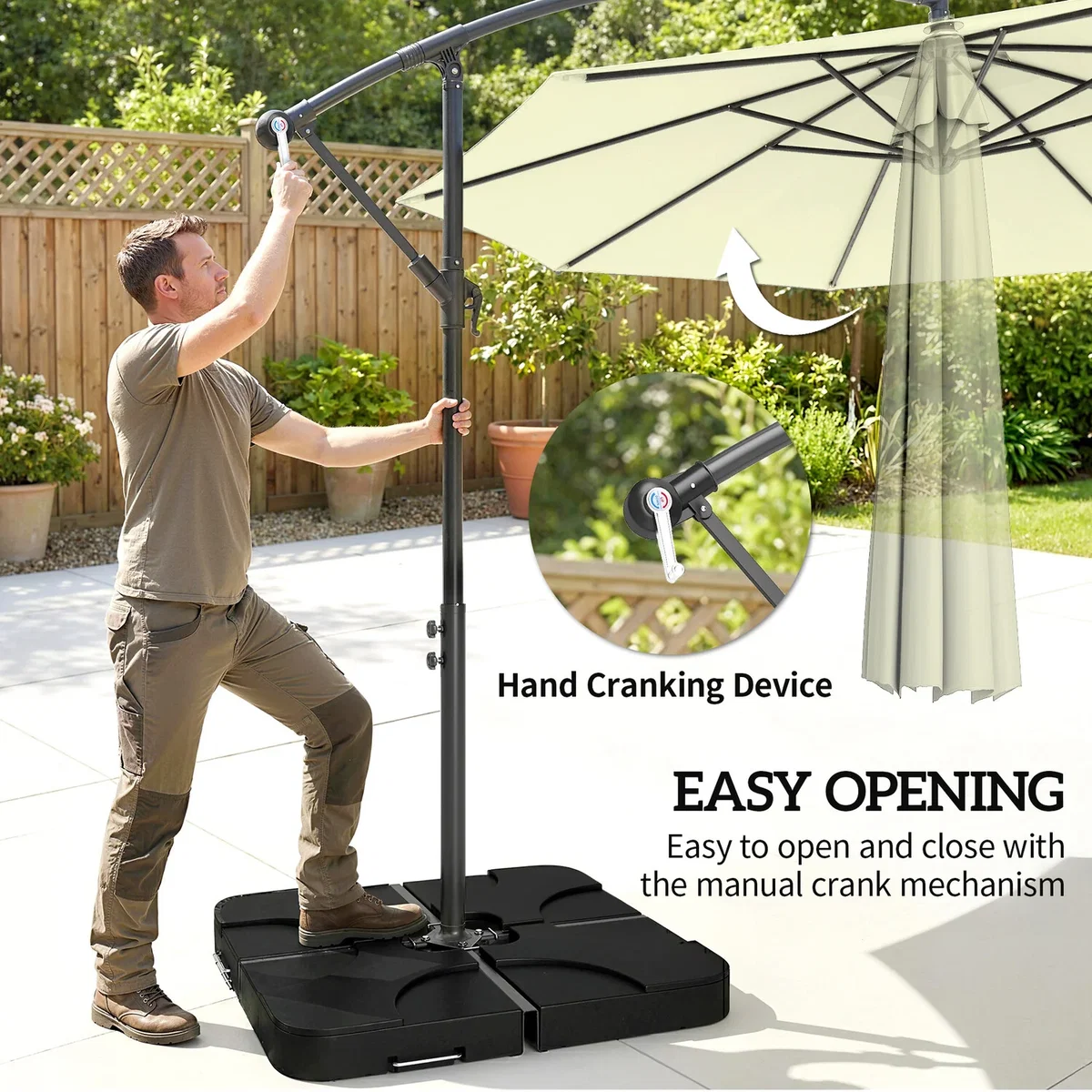Outsunny 3(m) Banana Parasol Cantilever Umbrella Garden w/ Base Weights - Sand brown – image 20
