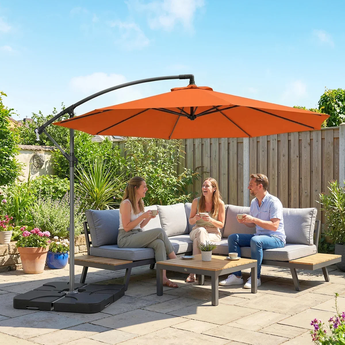Outsunny 3(m) Banana Parasol Cantilever Umbrella Garden w/ Base Weights - Sand brown – image 3