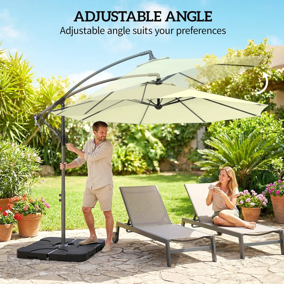 Outsunny 3(m) Banana Parasol Cantilever Umbrella Garden w/ Base Weights - Sand brown – image 21