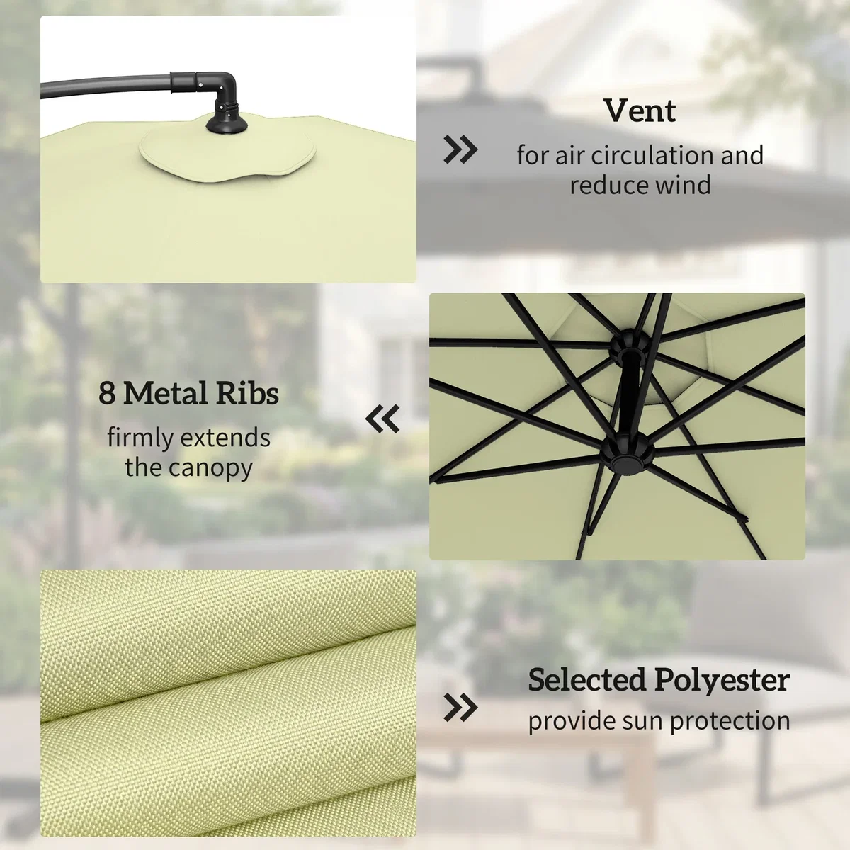 Outsunny 3(m) Banana Parasol Cantilever Umbrella Garden w/ Base Weights - Sand brown – image 22