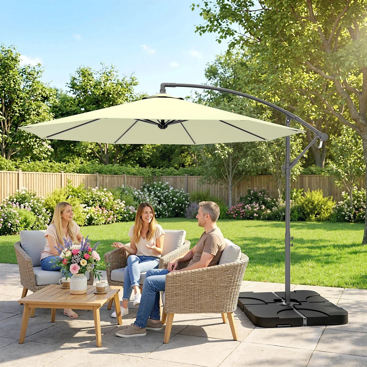 Outsunny 3(m) Banana Parasol Cantilever Umbrella Garden w/ Base Weights - Sand brown – image 23