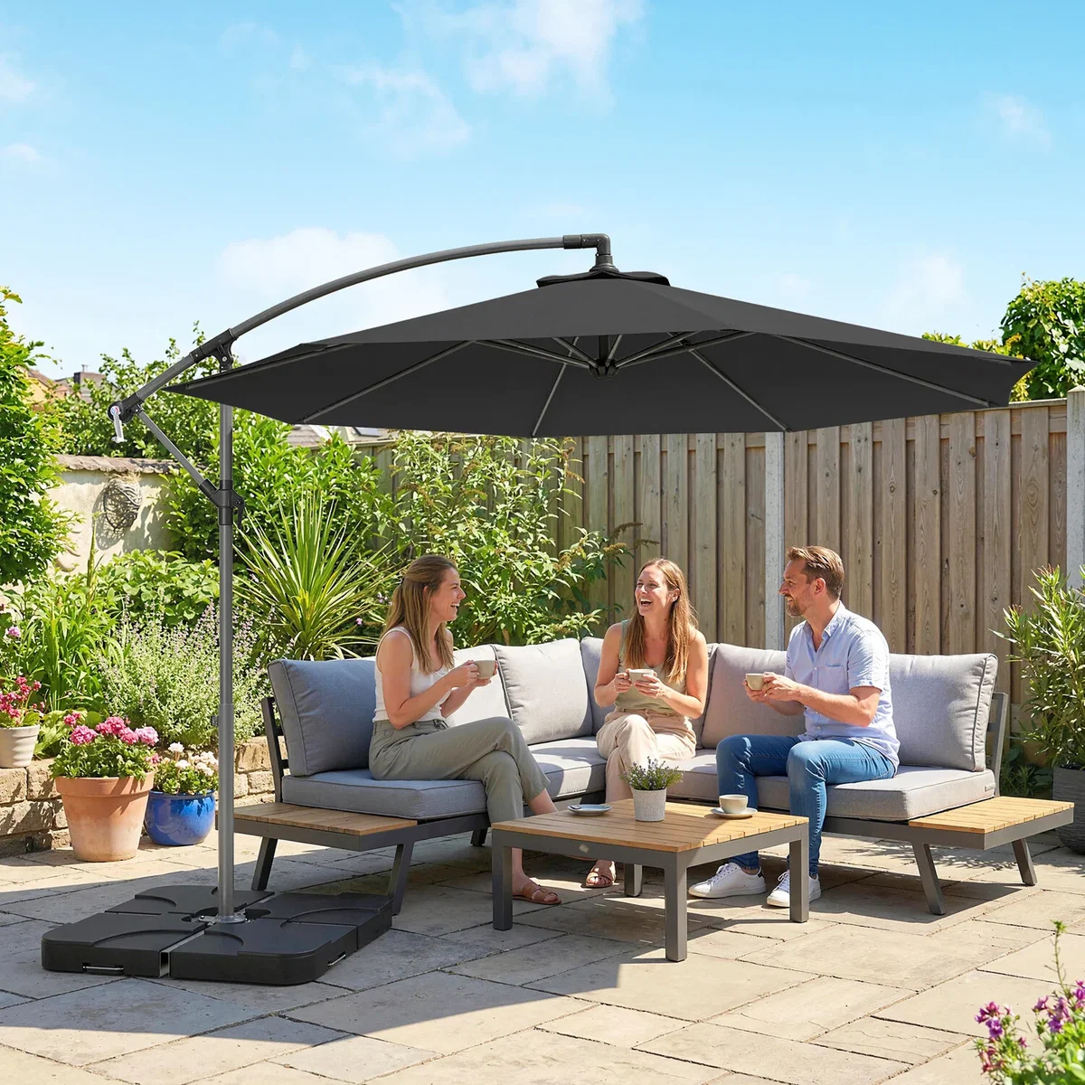 Outsunny 3(m) Banana Parasol Cantilever Umbrella Garden w/ Base Weights - Sand brown – image 24