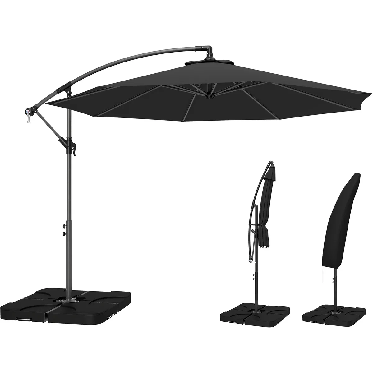 Outsunny 3(m) Banana Parasol Cantilever Umbrella Garden w/ Base Weights - Sand brown – image 25