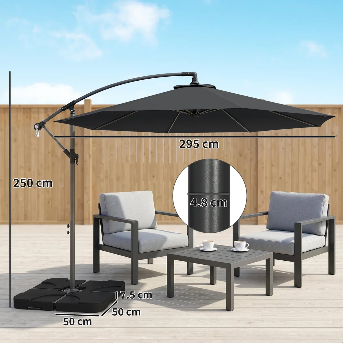 Outsunny 3(m) Banana Parasol Cantilever Umbrella Garden w/ Base Weights - Sand brown – image 26